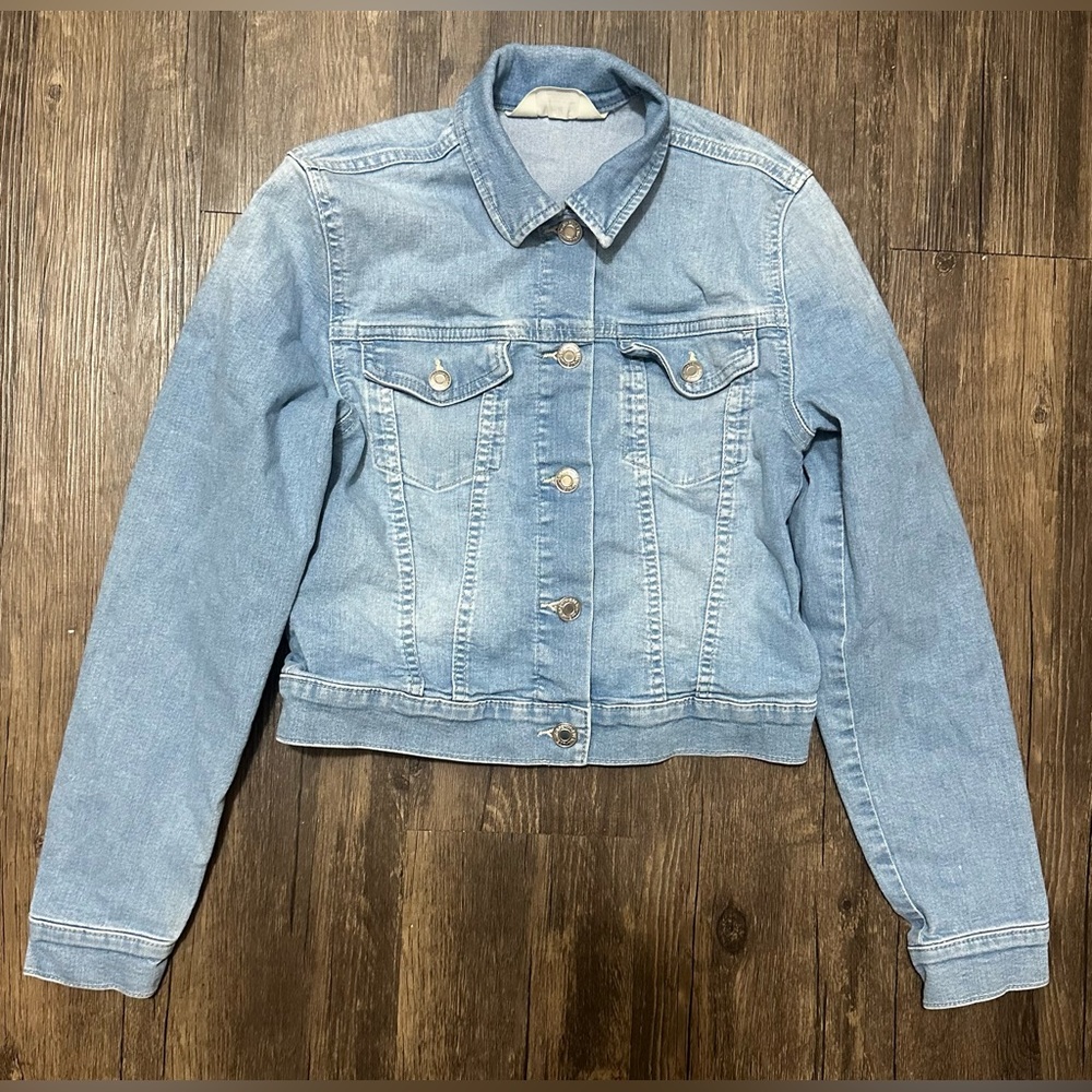 H & M Denim Jacket Light Blue Faded Wash Jean Jacket JUNIORS Size 14
